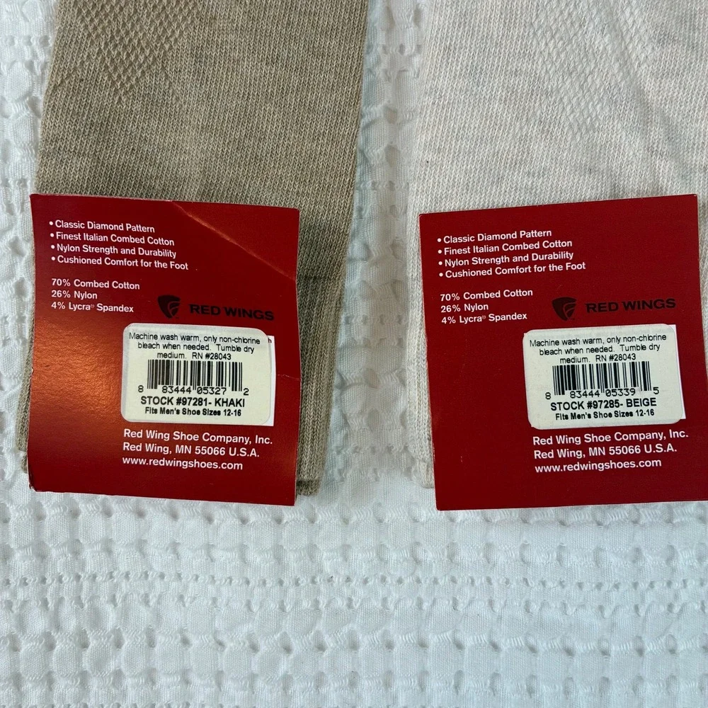 Red‎ Wings Socks Fits Mens 12-16 Tan Cream Diamond Pattern Dress Made in USA
